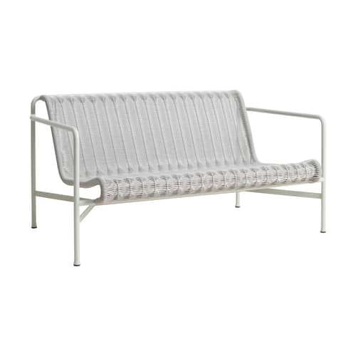 Gartensofa 2-Sitzer Palissade Cord Lounge textil grau / L 139 cm - Kordel Recycelter Stoff - Hay - Hellgrau - Epoxid-lackierter Stahl, Seil aus recyceltem Polyestergewebe
