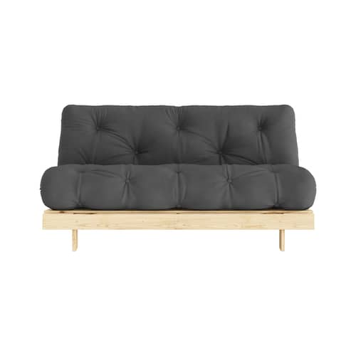 Schlafcouch Roots holz grau / B 160 cm - 3 Positionen / Struktur Pinie Klare Kiefer - KARUP - Dunkelgrau 734 / Klare Pinie - FSC-zertifiziertes Massivholz Kiefer, Gewebe, Recycelte Mischfasern, Schaumstoff