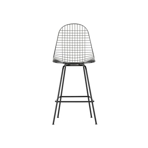 Sgabello alto Wire Stool Medium metallo nero / H 67 cm - Eames, 1951 - Vitra - Nero - Acciaio epossidico