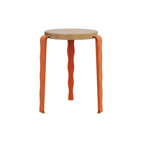 Stappelbarer Hocker Lou Vague by Uchronia holz orange / Eiche - TIPTOE - Eiche / Orange - Ökozertifizierte Massiveiche, thermolackierter Stahl