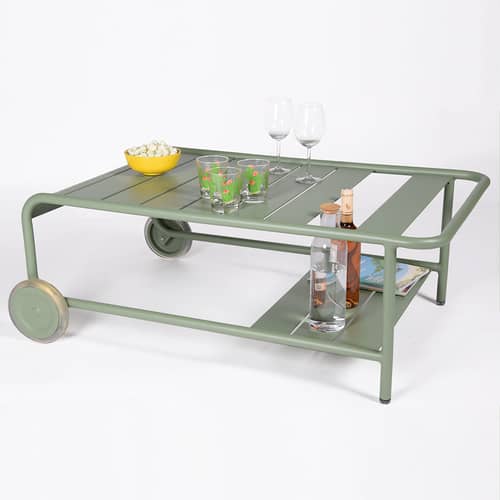 Table basse Luxembourg métal vert / Avec roues - 105 x 65 cm / Seconde vie - Fermob - Cactus - Aluminium