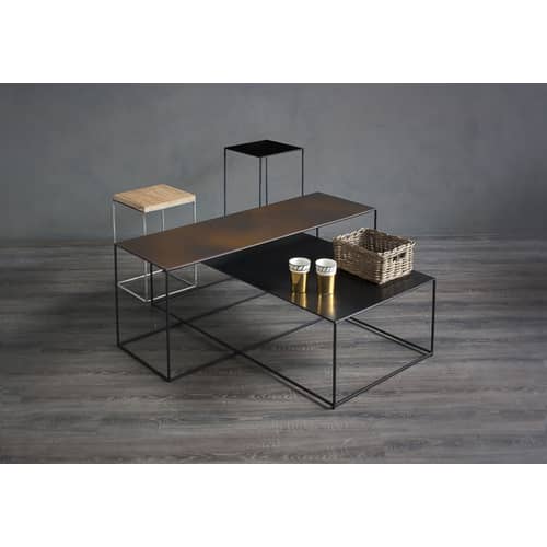 Table basse Slim Irony métal noir / 124 x 62 x H 34 cm / Seconde vie - Zeus - Métal noir cuivré / Pied noir cuivré - Acier peint