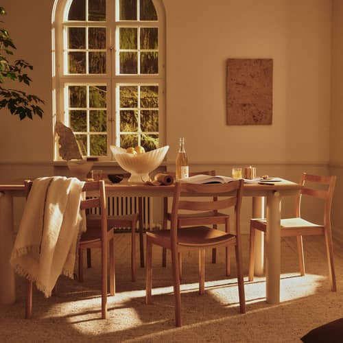 Table rectangulaire Atura bois naturel / 200 x 90 cm - Ferm Living - Chêne naturel / Pieds beige - Acier thermolaqué, Placage de chêne