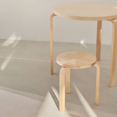 60 Stackable stool natural wood / 3 legs - Artek + Marimekko, 90th anniversary limited edition - ARTEK