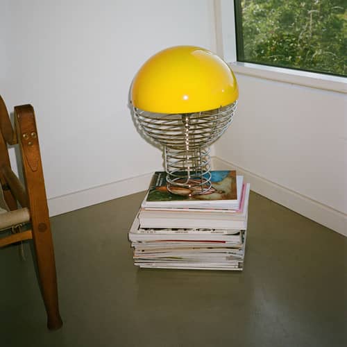 Tischleuchte Wire metall gelb / Ø 30 x H 42 cm - Verner Panton, 1972 - Verpan - Gelb - Polykarbonat, verchromter Stahl