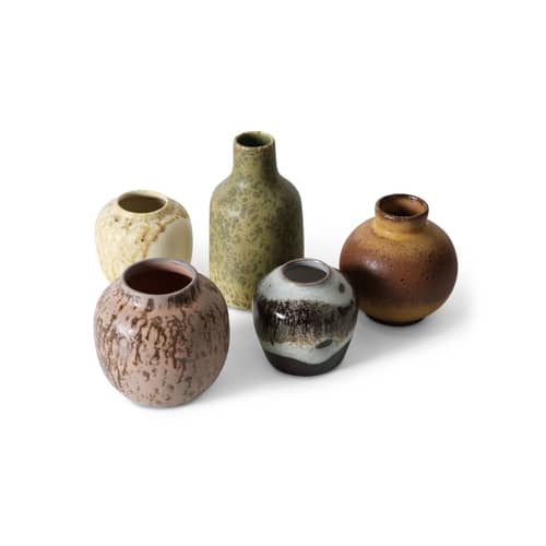 Set de 5 mini vases 70s céramique - HK LIVING - Multicolore - Grès émaillé