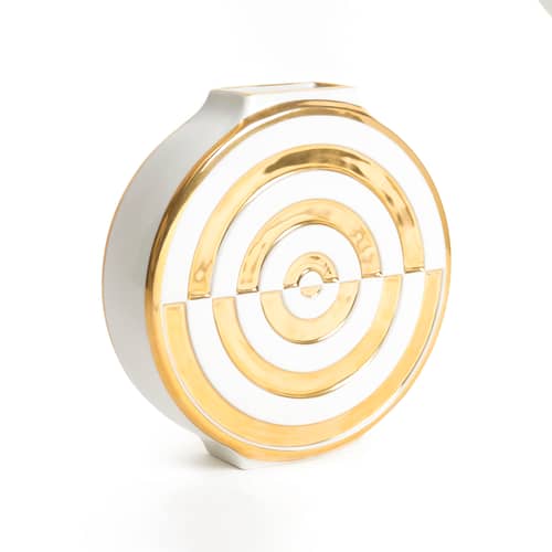 Vase Futura Bullseye céramique blanc or / Ø 18 cm - Jonathan Adler - Blanc & or - Porcelaine