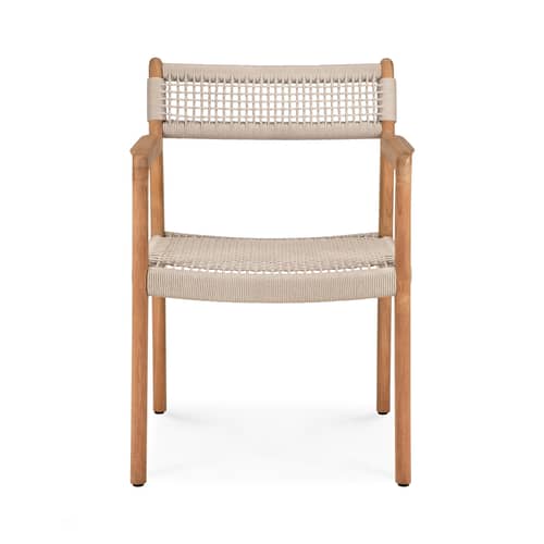 Armlehnstuhl Jack Woven Outdoor holz kunstfaser beige / Seil - Ethnicraft - Teakholz / Tauwerk beige - Kordel, Massives Teakholz