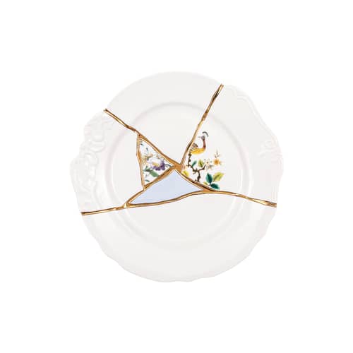 Assiette Kintsugi céramique blanc / or fin - Seletti - Blanc & or / Motifs multicolores - Or, Porcelaine