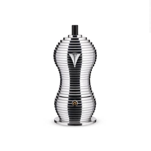 Cafetière italienne Pulcina métal noir / Induction - 3 tasses - Alessi - Chromé / Noir - Fonte d\'aluminium, Plastique
