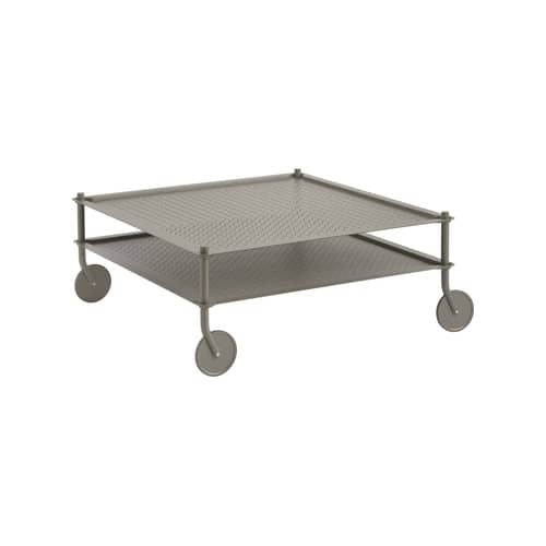 Flow Coffee table metal beige / 95 x 95 x H 45 cm - Casters - Muuto - Taupe - Embossed steel