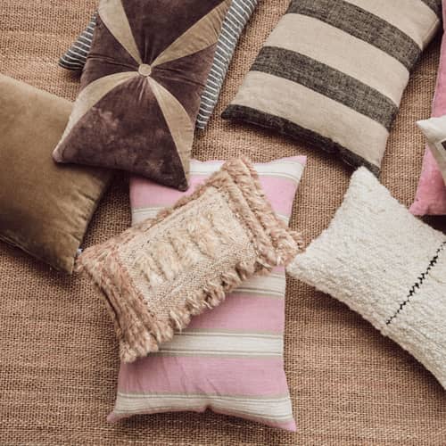 Cuscino Woven Striped tessuto rosa / 60 x 40 cm - HK LIVING - Rosa - Cotone, Lino, Poliestere