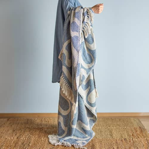 Decke Salobre textil blau / 160 x 130 cm - Recycelte Baumwolle - Bloomingville - Blau - Recycelte Baumwolle