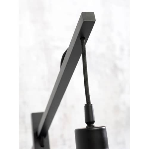 Andes Floor lamp textile wood black / Linen & bamboo H 176 cm - GOOD&MOJO - Black linen / Black base - Organic linen, Painted bamboo