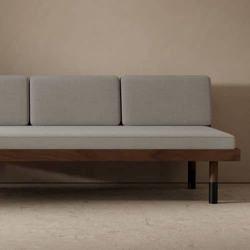 Sofa Mid textil grau / 3-Sitzer - L 200 cm - KANN DESIGN - Grau & Nussbaum - HR-Schaum, Kvadrat-Gewebe, Nussbaum massiv, Nussbaumfurnier