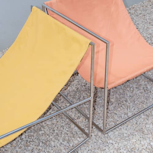 Rocking chair  tissu jaune OUTDOOR - valerie objects - Jaune / Structure acier poli - Acier inoxydable, Tissu outdoor