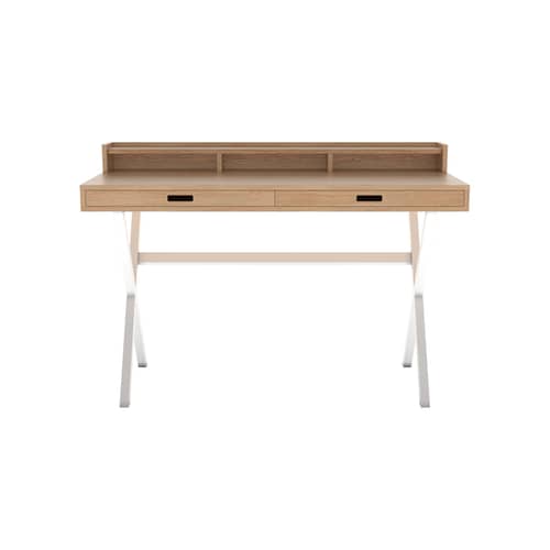 Secrétaire Hyppolite - Hartô - Rovere naturale / Bianco - MDF rivestito in rovere, metallo laccato