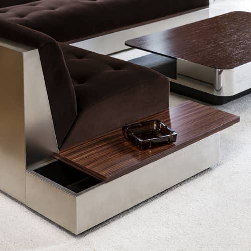 Table basse Stanley Small bois naturel / 31 x 85 x H 20 cm - Plateau coulissant - RED Edition - Small / 31 x 85 cm - Acier inoxydable, Placage palissandre
