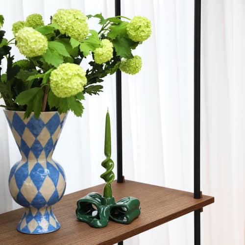 Vase Rhombic keramik blau / Ø 16 x H 29,5 cm - Handbemalt - & klevering - Blau - Sandstein