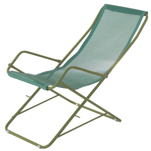 Chaise longue pliable Bahama métal bleu vert - Emu - Turquoise / Structure verte - Acier verni, Toile
