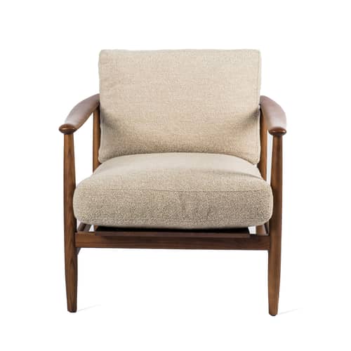 Fauteuil rembourré Todd tissu bois beige / Tissu bouclé - POLSPOTTEN - Beige - Frêne massif FSC, Mousse, Tissu bouclette