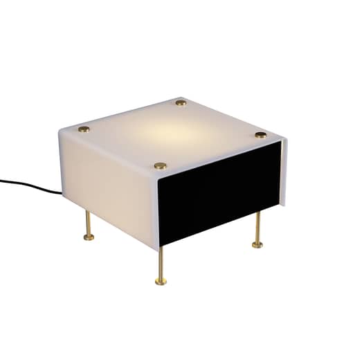 Lampe de table G60 Small métal plastique blanc noir / Réédition 1959, Pierre Guariche - 27 x 27 cm - SAMMODE STUDIO - Small / Blanc & noir - Laiton, PMMA, Tôle d\'acier