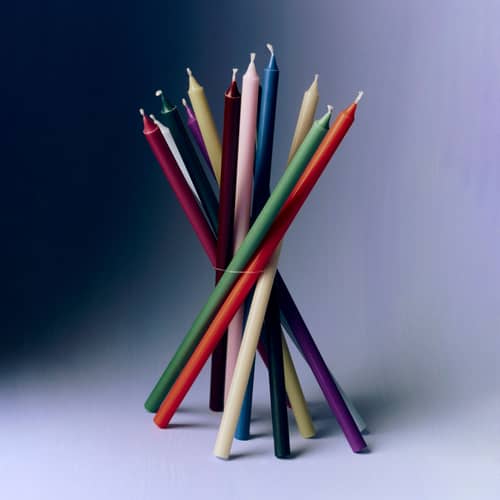 Slim Long thin candle wax multicoloured / Set of 12 - Ø 1.2 cm - Hay - Multicoulered - Oil, Stearin