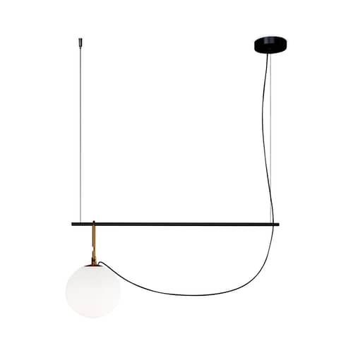 nh S2 Pendant glass black gold metal / Globe Ø 22 - L 87 cm - Artemide - Black & brass - Blown glass, Brushed brass, Metal
