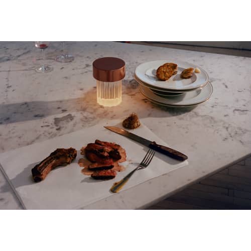 Schnurlosleuchte Last Order glas transparent / INDOOR - Ø 10 x H 14 cm - Flos - Geriffelt / Kupfer & transparent - Glas, Metall