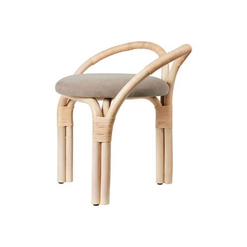 Sgabello imbottito Bistra fibre legno naturale - Gubi - Naturale / Velluto beige(Fustagno 002) - Espanso, Midollino, Velluto