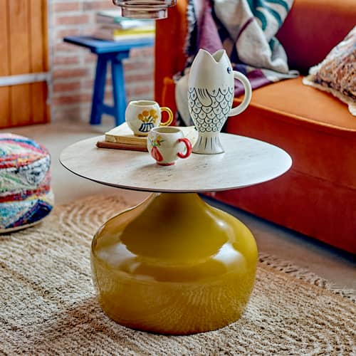 Table basse Lecco céramique jaune / Ø 60 x H 41 cm - Bloomingville - Curry / Céramique beige - Céramique, Fer laqué
