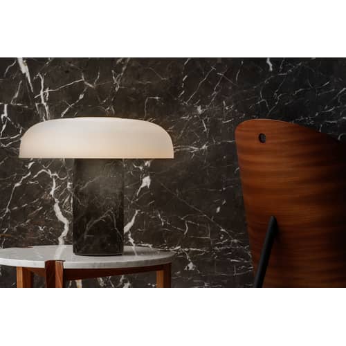 Tropico Media LED Table lamp glass stone white black / LED - H 32 cm / Glass & marble - Fontana Arte - Black marble - Blown glass, Galvanized metal, Marble