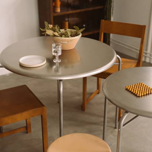 Table ronde Petit Rond OUTDOOR métal / Ø 90 cm - Frama  - Acier brossé - Acier inoxydable brossé