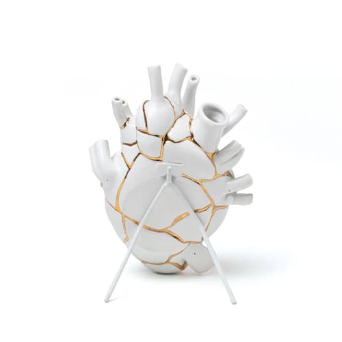 Vase Love in Bloom Kintsugi céramique blanc / or 24K - H 25 cm / Marcantonio, 2018 - Seletti - Blanc & or / Motifs colorés - Or 24K, Porcelaine