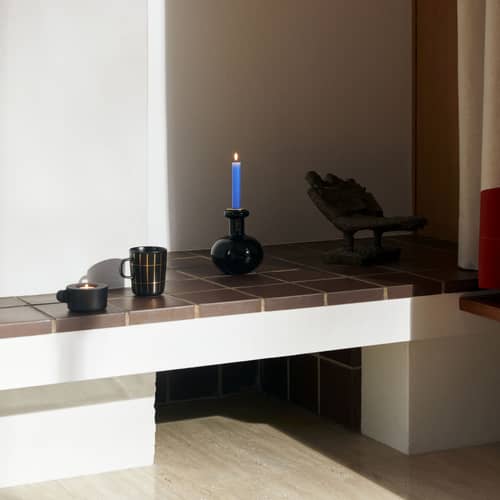 Bougeoir Butticula verre noir / Ø 12,5 x H 14,5 cm - Marimekko - Noir - Acier inoxydable, Verre soufflé bouche