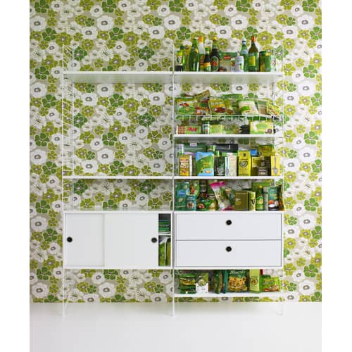 Caisson / 2 tiroirs - L 78 x P 30 x H 42 cm - String Furniture - Chêne - Acier inoxydable, Aggloméré plaqué