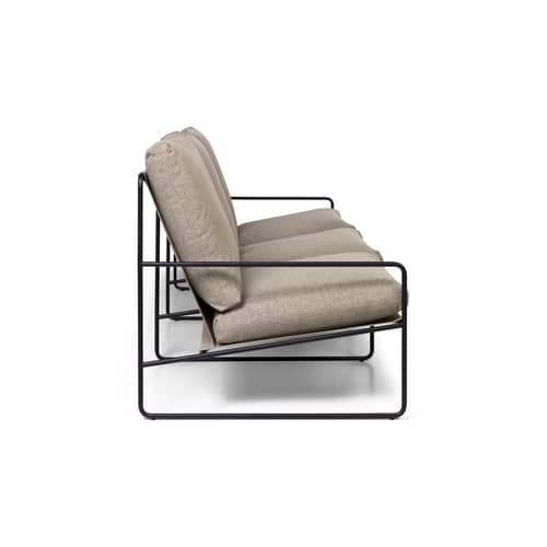 Canapé de jardin 3 places Desert tissu beige pieds noirs / L 233 cm - Ferm Living - Sable foncé (tissu Dolce) / Noir - Acier, Mousse polyuréthane, Ouate de polyester, Tissu