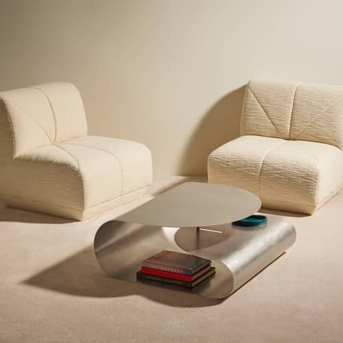 Couchtisch Gégé metall silber / 90 x 90 x H 35 cm - Maison Sarah Lavoine - Gebürsteter Edelstahl - gebürsteter rostfreier Stahl