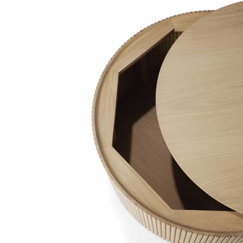 Couchtisch Roller Max holz natur / Kiste - Ø 80 x H 30 cm - Ethnicraft - Geölte Natur geölte Eiche - Geölte Massiveiche