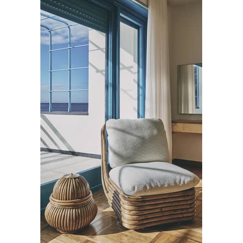 Bohemian ‘72 Floor lamp cane & fibres beige natural wood / 1972 reissue - Gubi - Natural rattan / Brass - Brass, Rattan