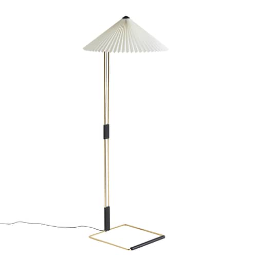 Matin Floor lamp textile white white fabric / Ø 50 x H 129 cm - Hay - White - Brass plated steel, Cotton