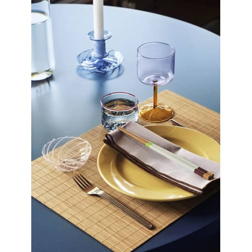 Kerzenleuchter Flare Stripe Small glas blau / H 7,5 cm - Glas - Hay - Hellblau / Weiß gestreift - Borosilikatglas
