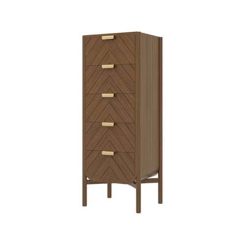 Kommode Marius holz natur / L 50 x H 130 cm - Hartô - getönte Eiche - Getöntes Eichenholz, MDF Furnier getönte Eiche, Messing