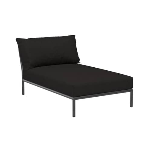 Liege Außenbereich Level 2 textil schwarz / Extra weiche Rückenlehne - T 139 cm - Houe - Graphitschwarz (Stoff Heritage) - Polyurethan-Schaum, Sunbrella Heritage Stoff, thermolackierter Stahl