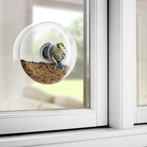 Mangeoire à oiseaux Large verre transparent / Pour fenêtre - Ø 20 cm - Eva Trio - Ø 20 cm / Transparent - Acier inoxydable, Gomme, Verre
