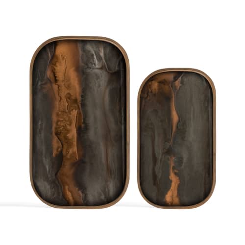 Piano/vassoio Organic vetro marrone / 53 x 31 cm - Dipinto a mano - Ethnicraft - Organic / Bronzo e legno scuro - Legno, Vetro