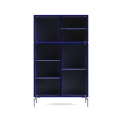 Credenza con piattaia Ripple III legno blu / Utensile - L 69,6 x P 38 x H 105 cm / Vetro ondulato - MONTANA - Monarch 135 / Piede Cromo - Acciaio cromato, MDF laccato, Vetro ondulato