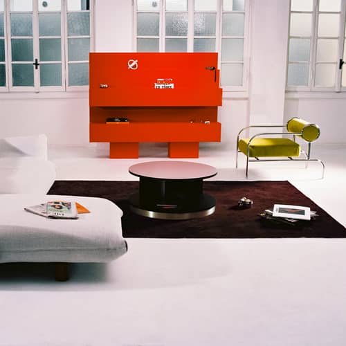 Table basse Combi Center / Roulettes - Ø 84 x H 37 cm - Joe Colombo - Cappellini - Noir - Aluminium, MDF laqué