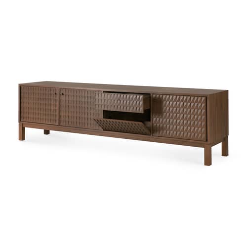 Buffet Sono bois marron / L 212 x H 60 cm - Sculpté main - Ethnicraft - L 212 cm / Teck - Laiton moulé, Teck massif