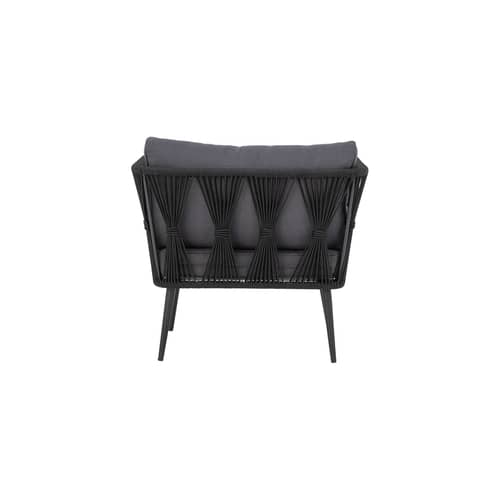 Gepolsterter Sessel Pavone metall schwarz / handgewebtes Polyesterseil - Bloomingville - Schwarz / Kissen dunkelgrau - Polyester-Gewebe, Polyesterseil, Thermolackiertes Metall
